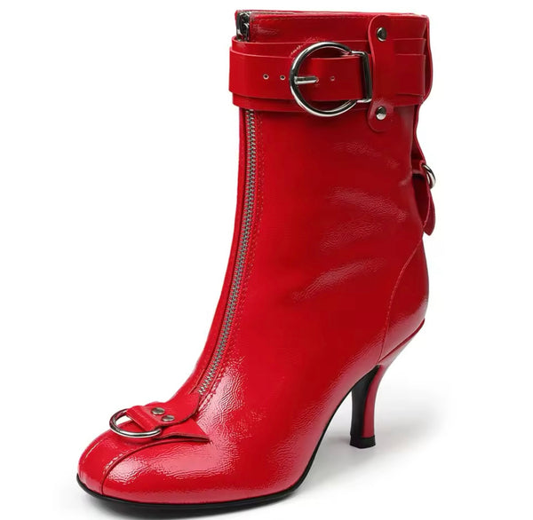 Women Color Fashion Buckled Zipper Ankle Boots