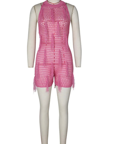 Women Sexy Sleeveless See Through Knitted Romper