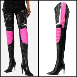 Women Fashion Color Patchwork Thigh High Boots