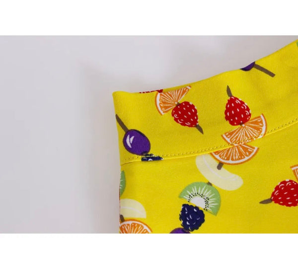 Women Yellow Fashion Fruit Print Pleated Skirt