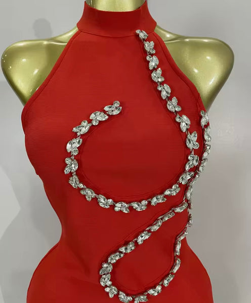 Women Sexy Sleeveless Rhinestone Print Dress