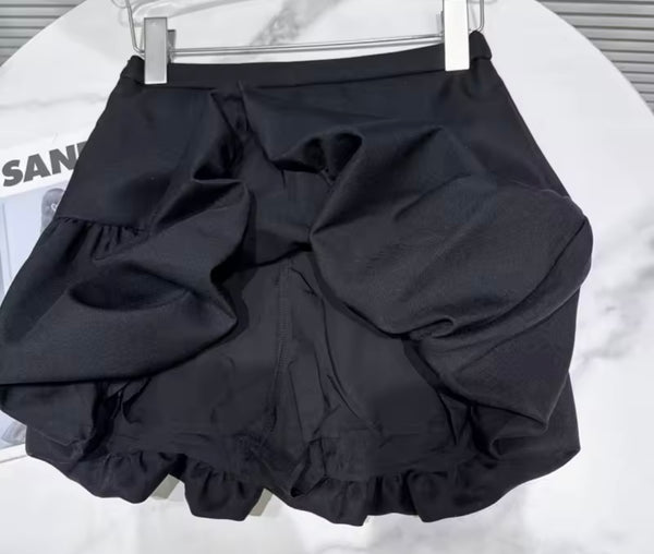 Women Ruffled Button Up Belted Sleeveless Two Piece Skirt Set