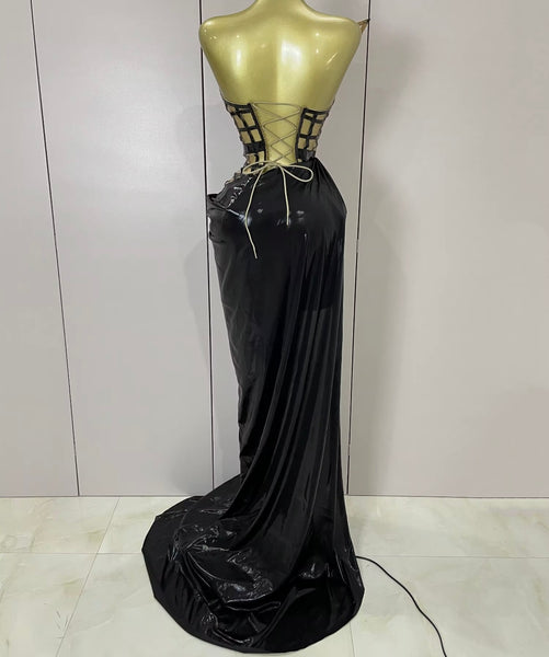 Women Sexy Strapless Glove 3D Floral Two Piece Maxi Skirt Set