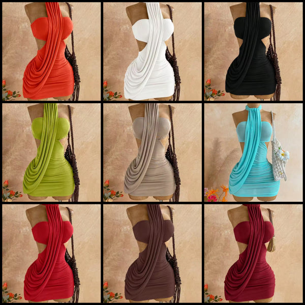 Women Sexy Halter Sleeveless Ruched Short Dress