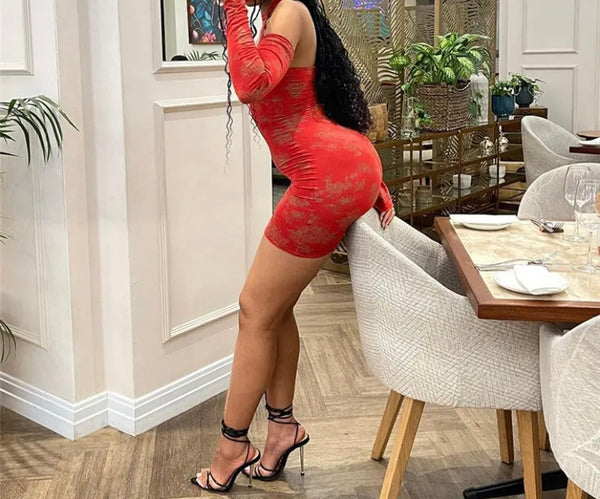 Women Red Printed Halter Sexy Dress