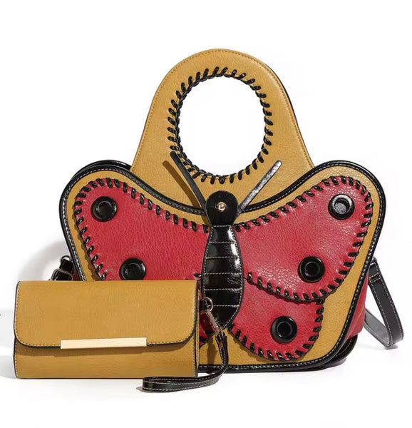 Women Fashion Butterfly Wallet Handbag Purse Set