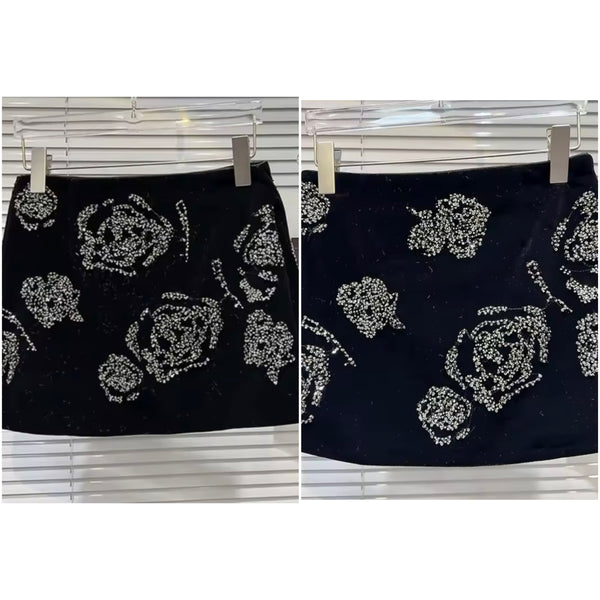 Women Black Bling Suede Fashion Skirt