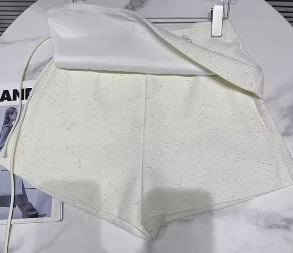 Women Fashion Sequins Tweed Wrap Shorts