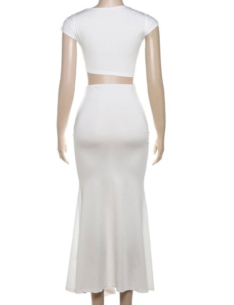 Women White Mesh Cut Out Sexy Maxi Dress