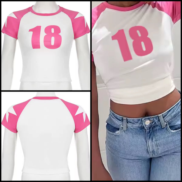 Women Fashion Color Patchwork Star Number Print Top