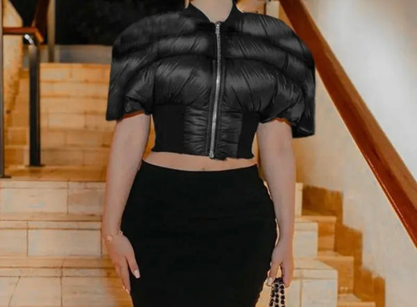 Women Fashion Black Puff Short Sleeve Jacket