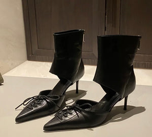 Women Bow Pointed Toe Fashion Faux Leather Ankle Boots