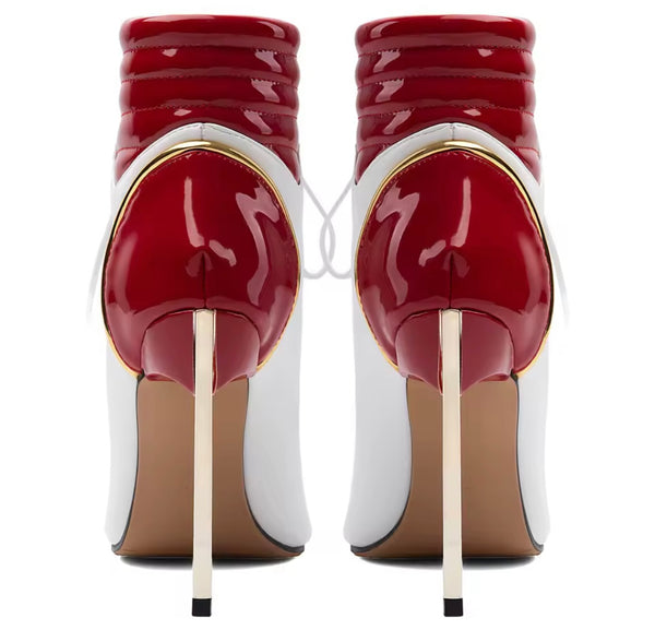 Women Fashion Color Patchwork Patent Leather Ankle Boots