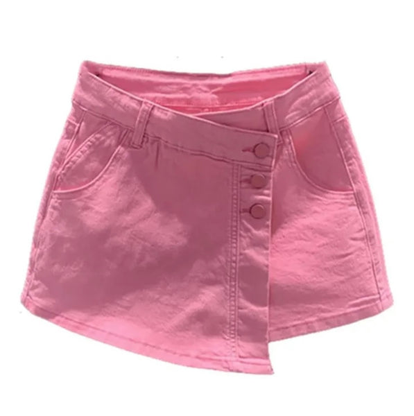 Women Fashion Button Up Denim Wrap Shorts