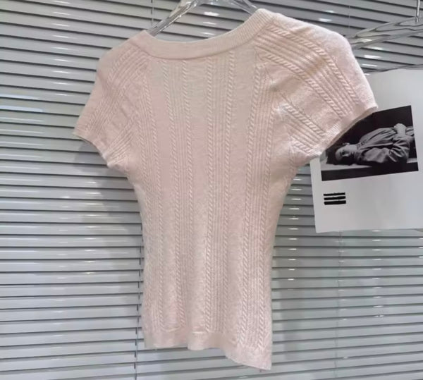 Women Pink Short Sleeve Two Piece Ruffled Mesh Skirt Set