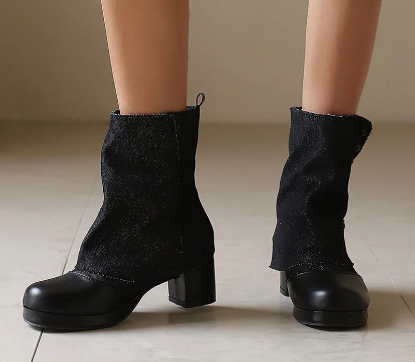 Women Fashion Button Denim Ankle Boots