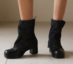 Women Fashion Button Denim Ankle Boots