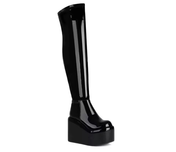 Women Fashion Patent Leather Platform Knee High Boots