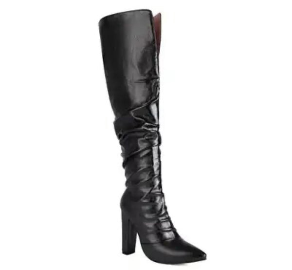 Women Pointed Toe Solid Color Fashion PU Knee High Boots