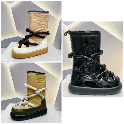 Women Fashion Warm Color Patchwork Snow Boots