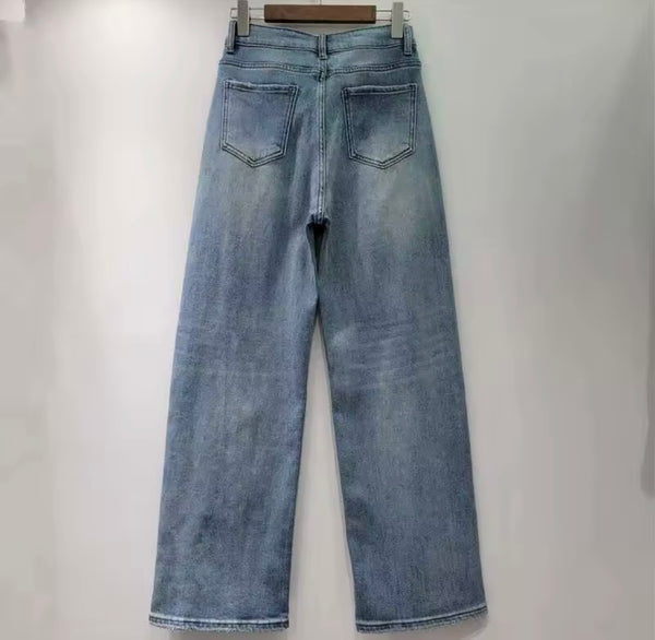 Women Fashion Floral Patchwork Denim Pants