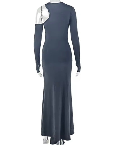Women Sexy Ruched Tassel Full Sleeve Maxi Dress