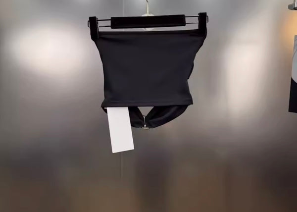 Women Sexy Strapless Metal Cut Out Crop Top