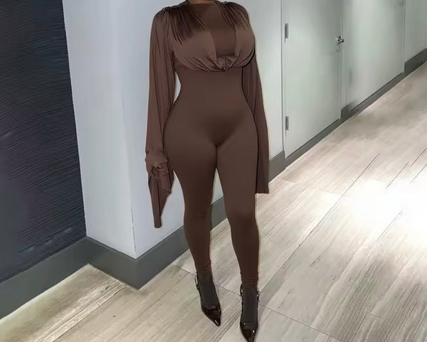 Women Fashion Draped Full Batwing Sleeve Jumpsuit