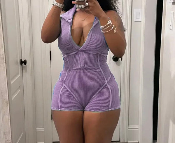 Women Fashion Ribbed Sleeveless Solid Color Romper