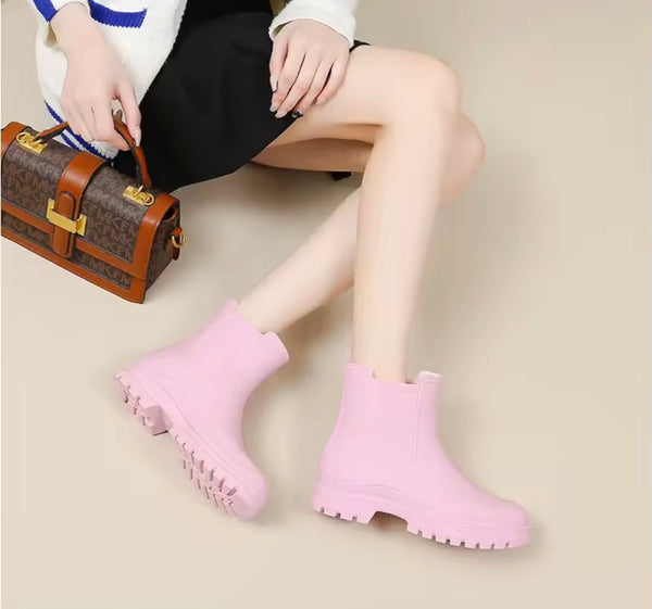Women Fashion Color Ankle Rain Boots