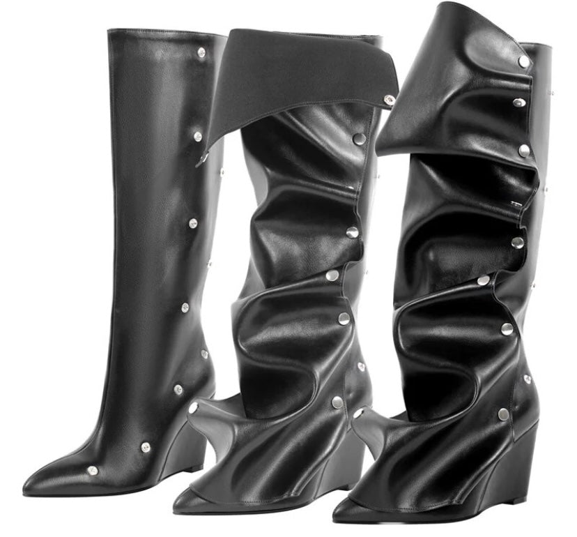 Women Fashion Platform Detachable Button Knee High Boots