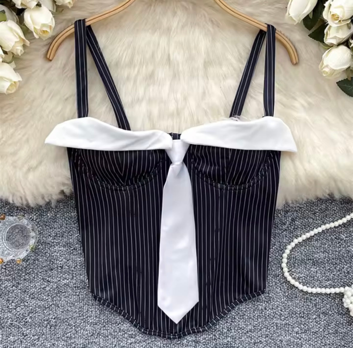 Women Striped Sleeveless Tie Fashion Top