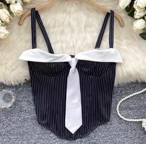Women Striped Sleeveless Tie Fashion Top