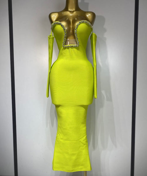 Women Sexy V-Neck Bling Full Sleeve Bandage Maxi Dress