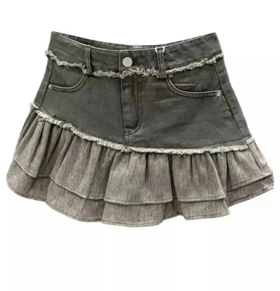 Women Sexy Fashion Ruffled Pleated Denim Skirt