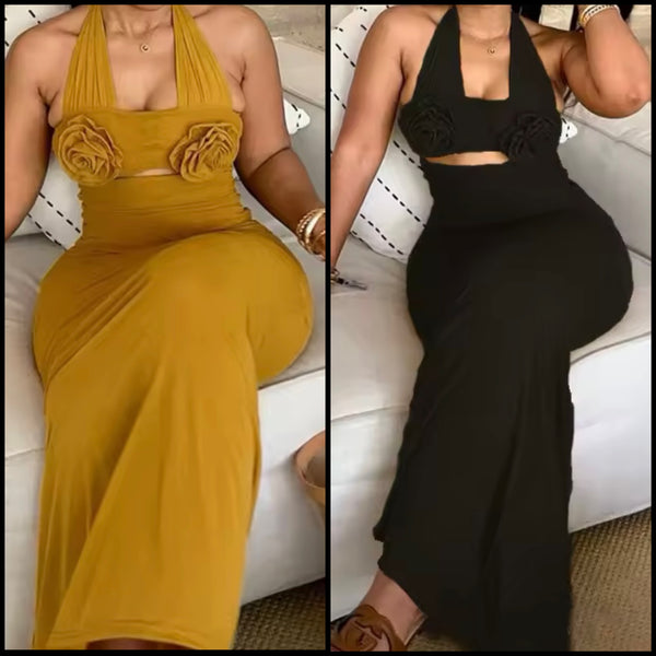 Women Sexy Halter Sleeveless Cut Out Maxi Dress