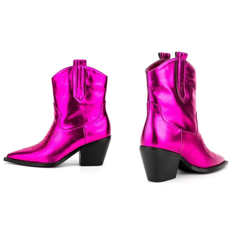 Women Fashion Pink Metallic Western Ankle Boots