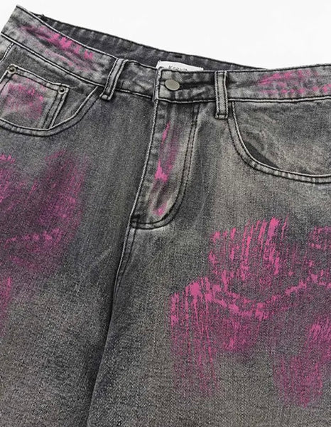 Women Fashion Pink Metallic Patchwork Denim Pants