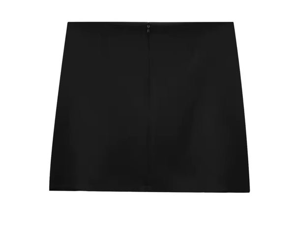 Women Fashion Black Metal Ring Two Piece Sweater Skirt Set