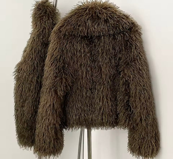 Women Fashion Color Faux Fur Warm Jacket