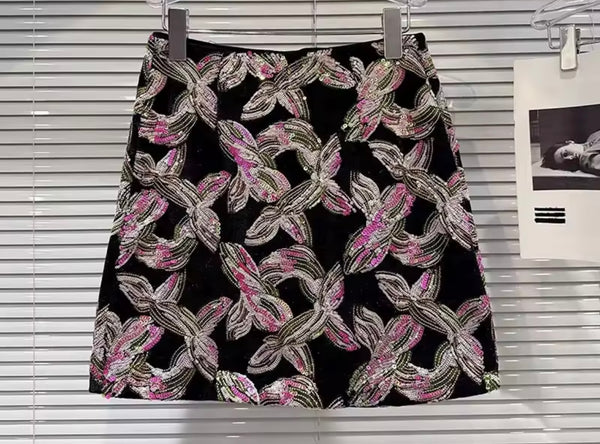 Women Sexy Fashion Floral Print Sequins Skirt