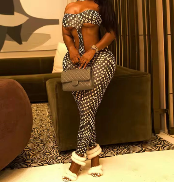 Women Sexy Fashion Strapless Cut Out Printed Jumpsuit