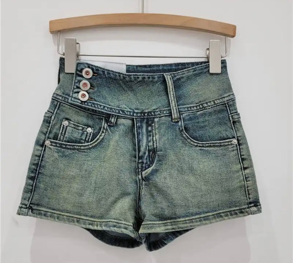 Women Fashion Button Color Denim Shorts