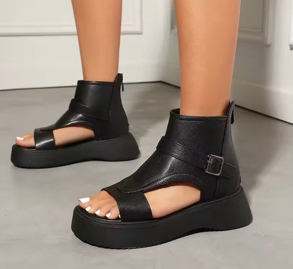 Women Fashion Faux Leather Buckled Platform Sandals