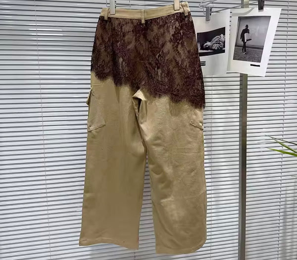 Women Khaki Lace Wrap Fashion Pants