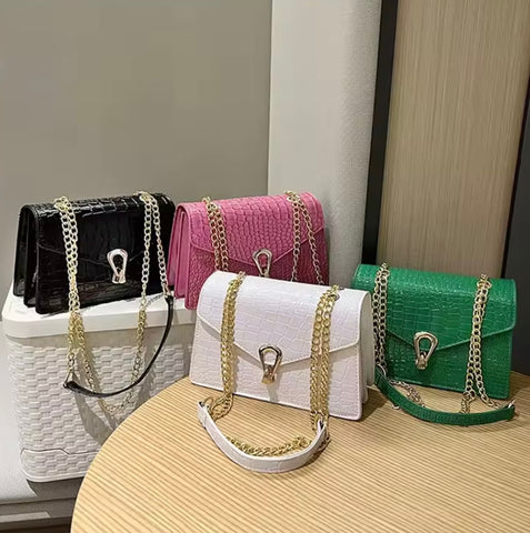 Women Fashion Faux Leather Metal Chain Handbag Purse