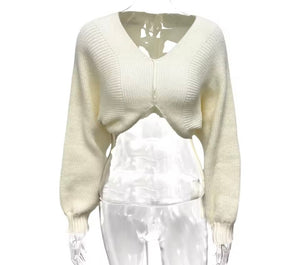 Women Ribbed Knitted Fashion Full Sleeve Crop Sweater Top