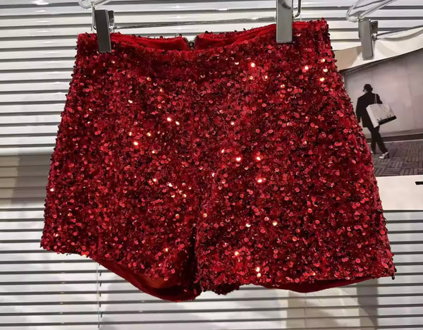 Women Sexy Strapless Sequins Corset Two Piece Short Set