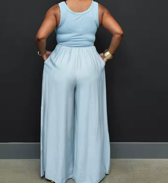 Women Sleeveless Fashion Wide Leg Jumpsuit