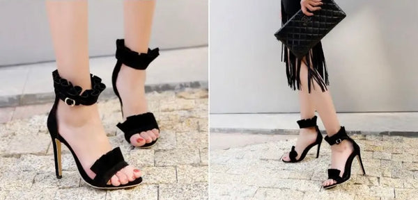 Women Suede Ruffled Fashion High Heel Sandals